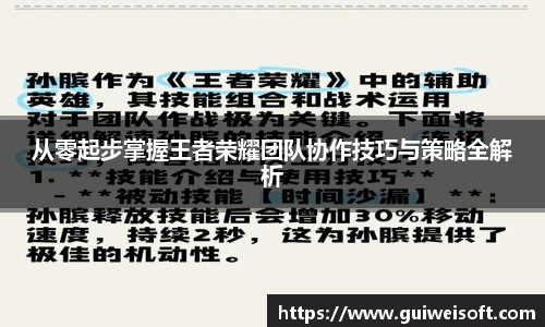 从零起步掌握王者荣耀团队协作技巧与策略全解析